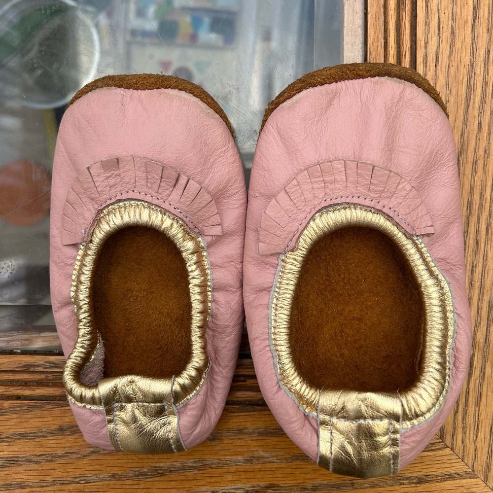 Pink and Gold Kids leather moccasin